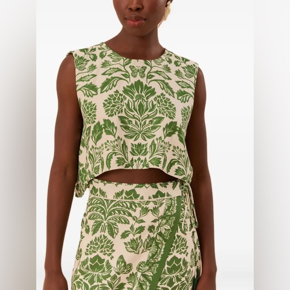 NWT FARM Rio green delicate tapestry blouse